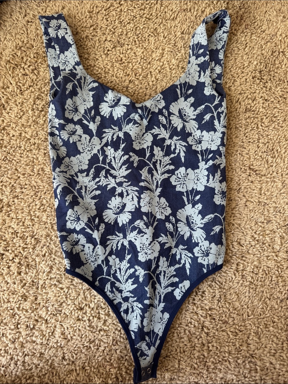 Free People Navy and White Floral Bodysuit